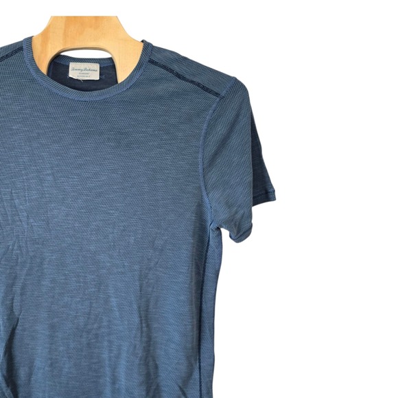 Tommy Bahama IslandZone Reversible Blue Waffle Knit Short Sleeve T Shirt - Picture 1 of 6